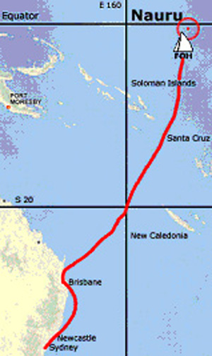 Route taken by Flotilla of Hope to Nauru to reach Nauru on 20 June, 2004 - World Refugee Day.