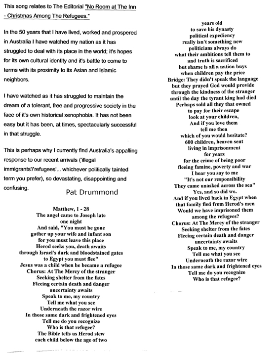 Lyrics to the song "Who Is That Refugee?'