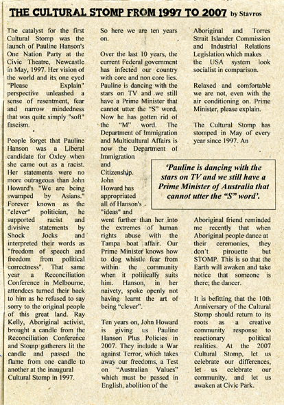 Scanned article from the 10th Anniversary Cultural Stomp Programme