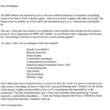 Letter to people, May 1997.