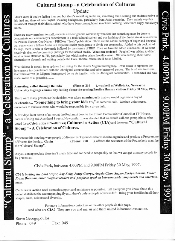 Cultural Stomp Update May, 1997.