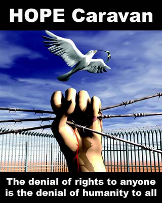 This picture as adapted from an original pencil drawing done by an inmate of Woomera. He gave us permission to use this image on our Hope Caravan Group Homepage.