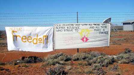 A hand painted message by local Newcastle people to the refugees. 