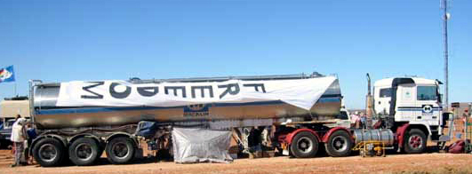 We had to bring our own water because we were in the desert. This is our water tank draped over by HOPE Caravan's FREEDOM Banner.